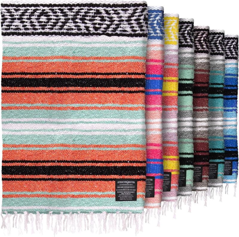 Photo 1 of Authentic Extra Large Mexican Blanket (70"x50") - Handwoven Yoga Blanket, Serape Blanket - Artisanal Falsa Blanket, Beach Blanket, Camping Blanket, Picnic Blanket, Outdoor Blanket