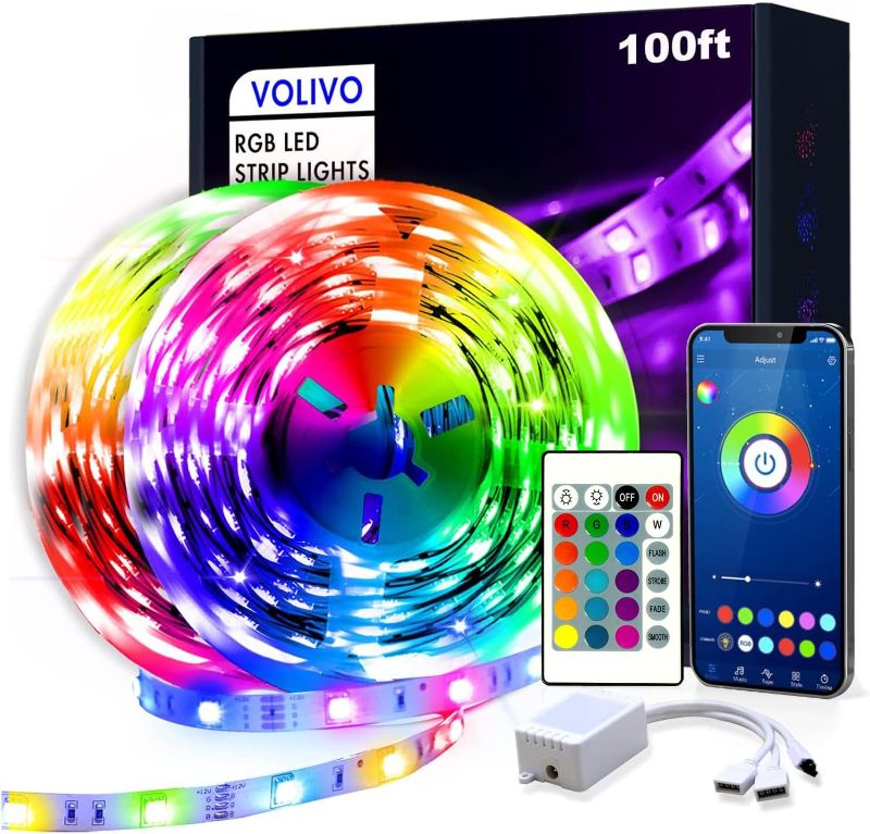 Photo 1 of 100ft Color Changing LED Light Strips Kit with 44 Keys Remote, Decor Lights for Bedroom, Home