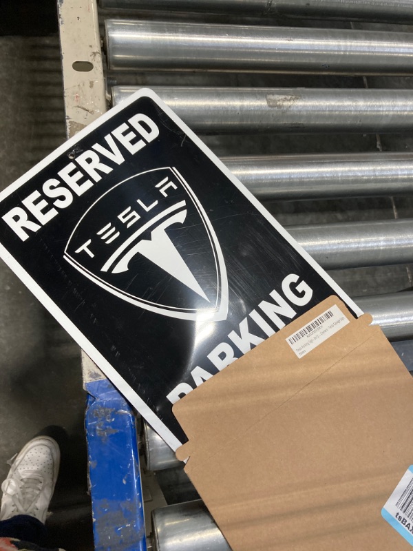 Photo 3 of Tesla Parking Only Sign - 8x12 Aluminum Tesla Poster - Gifts for Tesla Owners - Tesla Garage Sign - Tesla Gifts for Men - Tesla Sign Parking