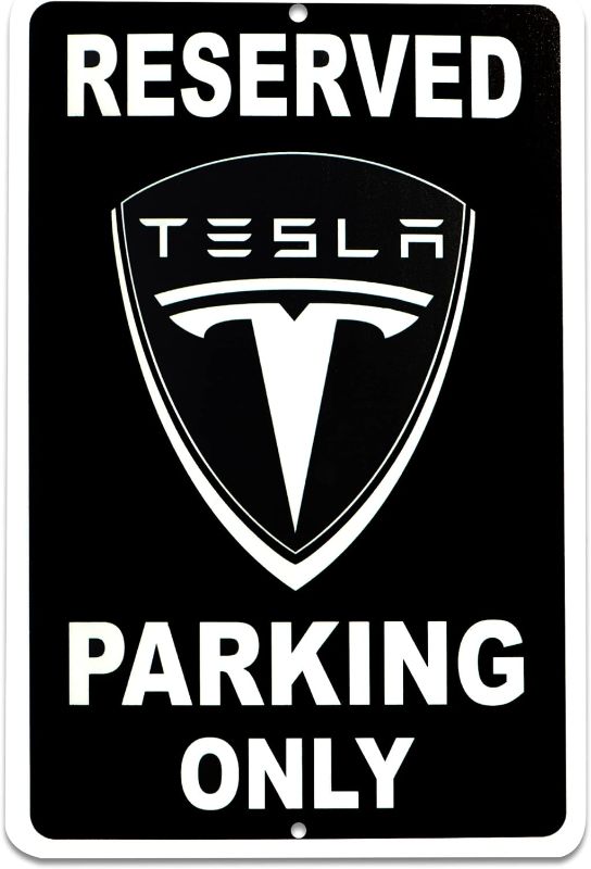 Photo 1 of Tesla Parking Only Sign - 8x12 Aluminum Tesla Poster - Gifts for Tesla Owners - Tesla Garage Sign - Tesla Gifts for Men - Tesla Sign Parking