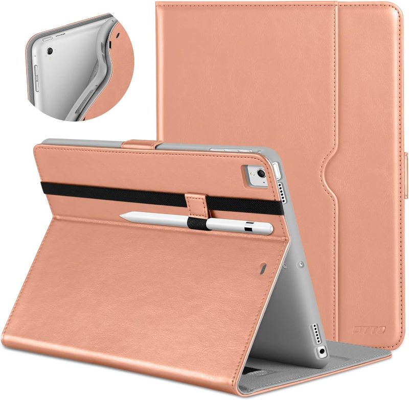 Photo 1 of DTTO for iPad 9.7 Inch 5th/6th Generation 2018/2017 Case with Apple Pencil Holder, Premium Leather Folio Stand Cover Case for Apple iPad 9.7 inch, Also Fit iPad Pro 9.7/Air 2/Air - Rose Gold