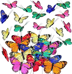 Photo 1 of 12 Set Monarch Butterfly Decorations Feather Butterflies Picks Butterflies for Spring Flower Arrangements Butterfly on Wire for Crafts Butterfly DIY Crafts Garland(Bright Color,4x2.4 Inch)