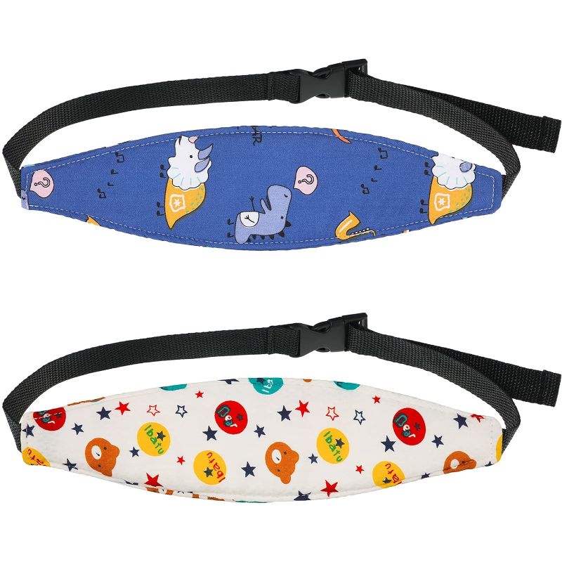 Photo 1 of 2 Pieces Baby Carseat Head Support Band Strap Headrest Stroller Seat Sleeping Headrest Neck Relief Head Strap Headband for Kids Children Toddler Infant (Dinosaur and Bear)