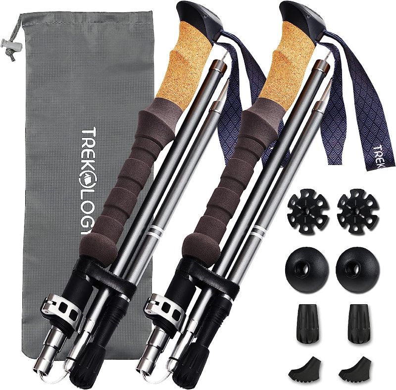 Photo 1 of ***DAMAGE BOX*** TREKOLOGY Trekking Poles Collapsible Nordic Hiking Poles - Cork Handle 2pc Ultralight Folding Walking Sticks, Hiking Sticks, Lightweight Aluminum Foldable Trekking Walking Sticks for Seniors Women Men