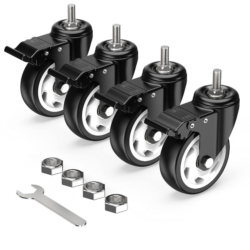 Photo 1 of Caster Wheels 4 inch Total Locking Stem Casters, 3/8" -16 x 1" (Stem Diameter 3/8", Stem Length 1") Threaded Stem Casters Swivel Casters Set of 4 Heavy Duty Castors Black