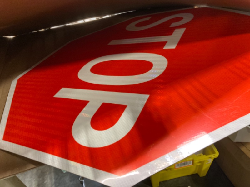 Photo 2 of Faittoo Stop Sign, 30 x 30 Inches Octagon Engineer Grade Reflective Sheeting Street Slow Warning Signs, Rust Free Aluminum, UV Protected and Waterproof, Weather Resistant, Durable Ink 30 x 30 Inches - 1 Pack