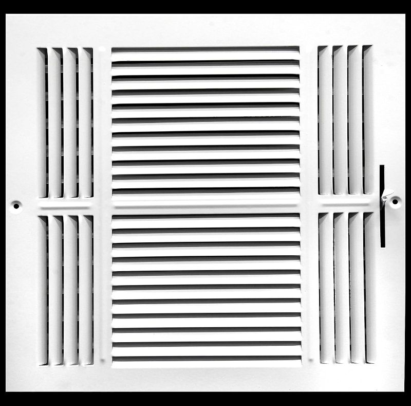 Photo 1 of 14" X 14" 3-Way AIR Supply Grille - Vent Cover & Diffuser - Flat Stamped Face - White [Outer Dimensions: 15.75"w X 15.75"h]