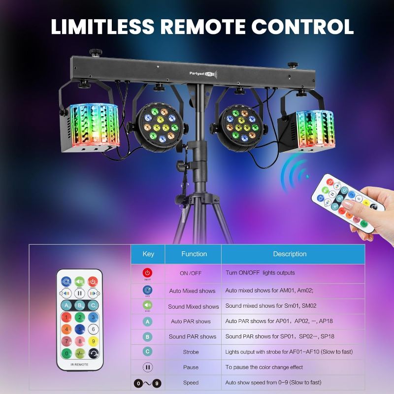 Photo 1 of **FOR PARTS**DJ Lights with Stand, RGB Party Bar Light Set, Sound Activated Stage Lighting System, DMX & Remote Control, Portable Gig Bars Light with Stand and Bag