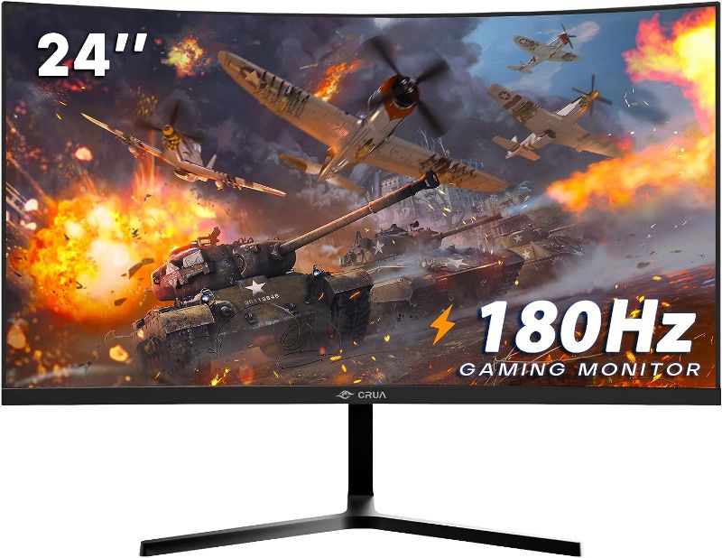 Photo 1 of CRUA 24 Inch 144hz/180hz Curved Gaming Monitor, FHD 1080P Frameless Computer Monitors, Support AMD freesync Low Motion Blur, Eye Care, DisplayPort, HDMI, Compatible Wall Mountable Installs-Black