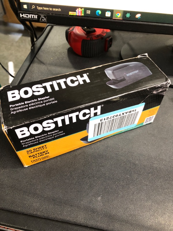 Photo 2 of Bostitch Office Portable Electric Stapler, 20 Sheets, AC or Battery Powered, Black (MDS20-BLK)