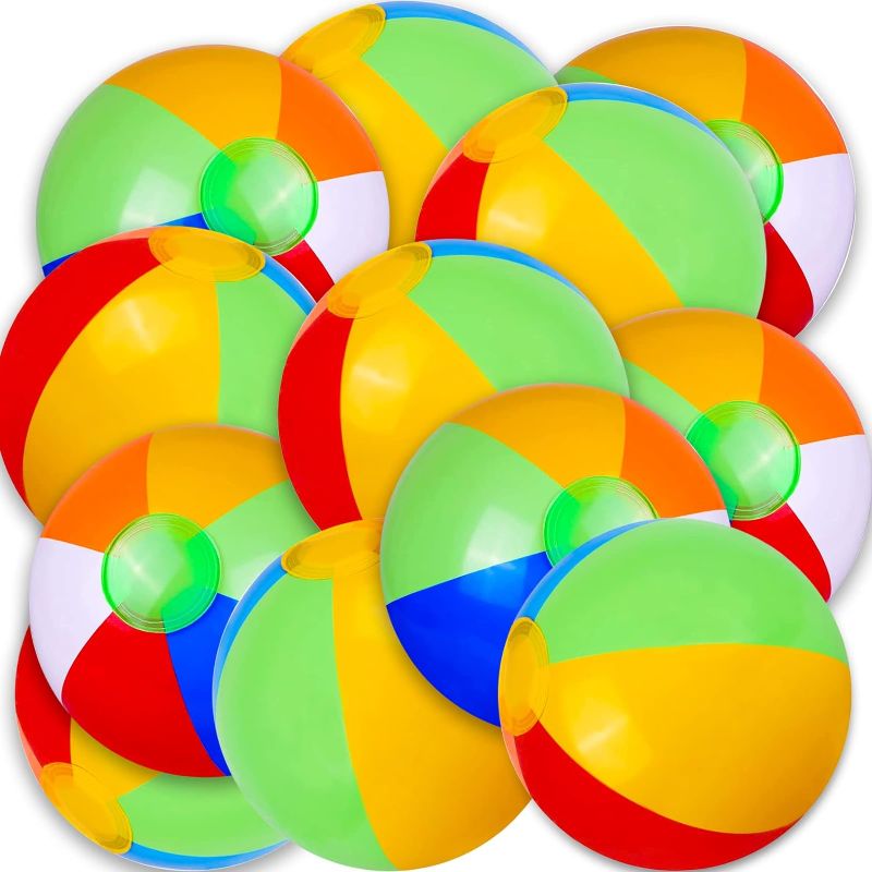 Photo 1 of 12Inch Beach Balls with Ball Pump 12 Pack Inflatable Ball Pool Toys for Kids Summer Party Supplies Rainbow Color Beachball Water Games Activities Swimming Pool Party Favors Decoration