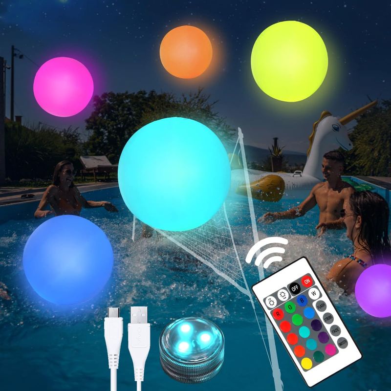 Photo 1 of 3 Pack:Pool Toys,3 Rechargeable LED Pool Lights + 3 Beach Balls | 16 Colors Lights,4 Light Modes | Glow in The Dark Pool Decorations for Kids and Adults | Pool Games for Adults and Family
