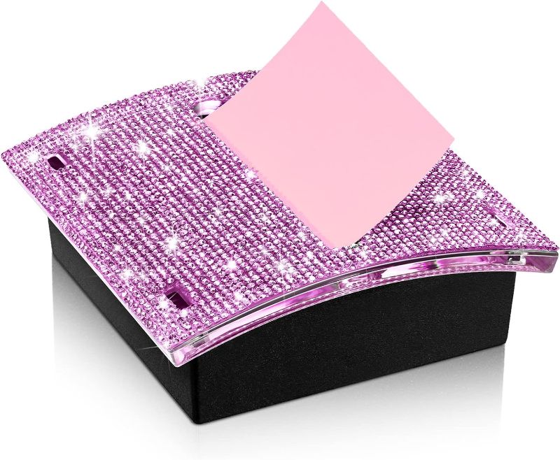 Photo 1 of Rhinestone Self Stick Note Pad Holders 4 x 4 Inches Memo Note Holder Dispenser Sticky Note Holder Sticky Notes Dispenser for Office Home Classroom Desk Supplies (Purple)
