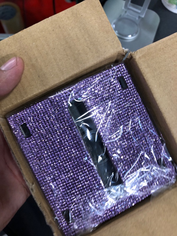 Photo 1 of Rhinestone Self Stick Note Pad Holders 4 x 4 Inches Memo Note Holder Dispenser Sticky Note Holder Sticky Notes Dispenser for Office Home Classroom Desk Supplies (Purple)
