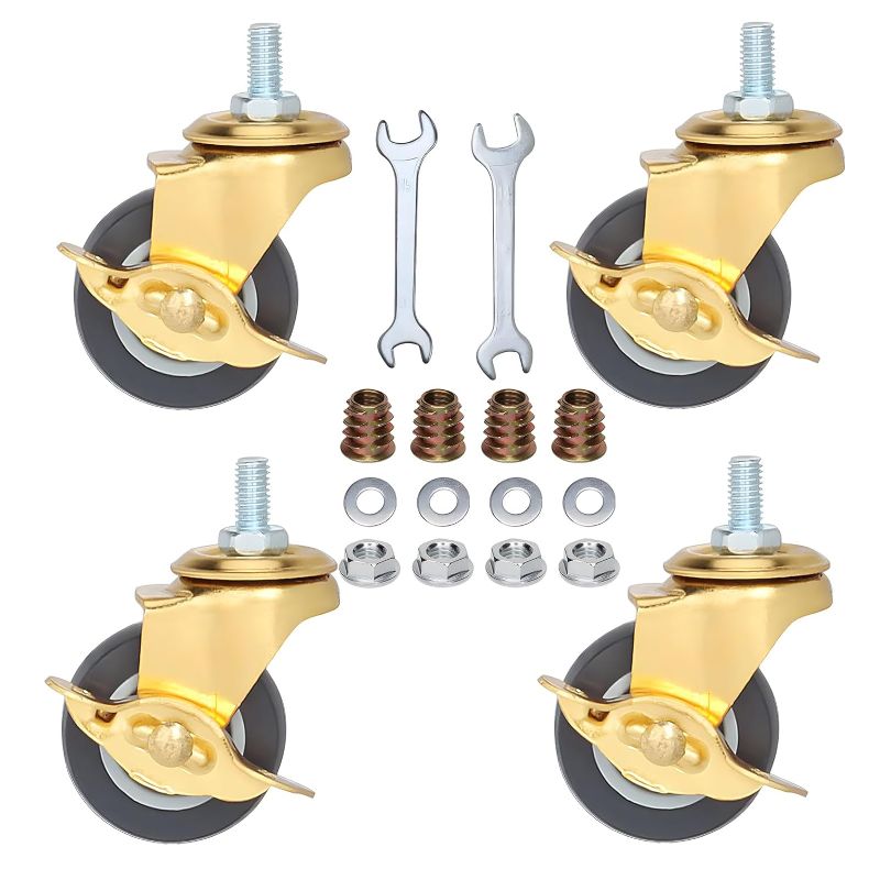 Photo 1 of 2 Inch Stem Caster Wheels with Brake, Metric Size M8-1.25-15 (Screw Diameter 8mm, Screw Length 15mm) Casters Set of 4 for Workbench Trolley?Furniture Dolly?Shopping Trolley