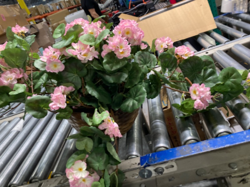 Photo 2 of ***MISSING ROPE FOR WINDING***Nearly Natural 6609-PK 24in. Geranium Hanging Basket Silk Plant,Pink