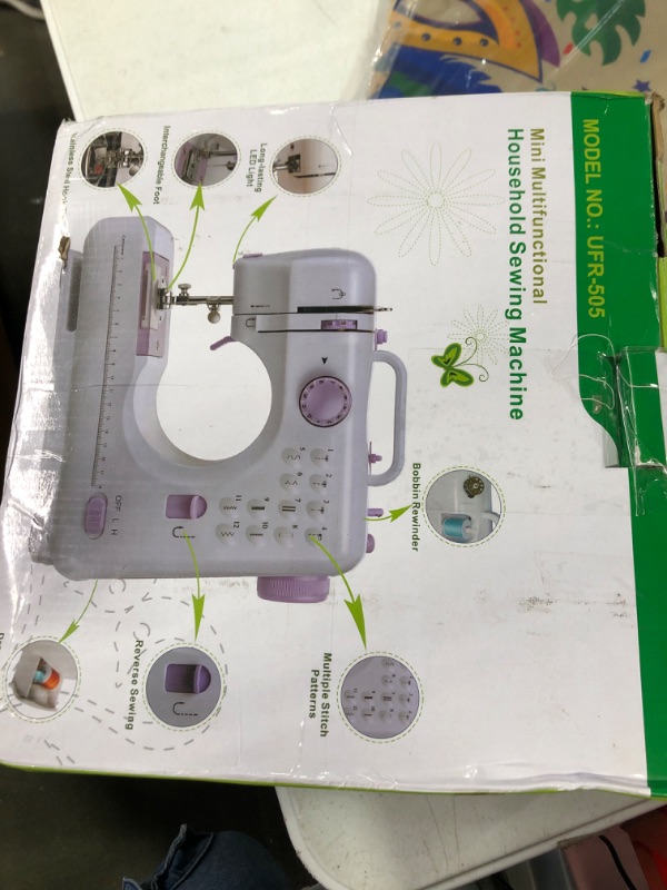 Photo 2 of JUCVNB Mini Sewing Machine for Beginners and Kids Ages 8-12, Portable Sewing Machines with 12 Built-in Stitch Patterns, Light, 2 Speed Foot Pedal - Purple...