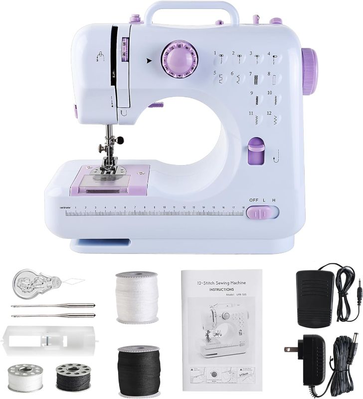 Photo 1 of JUCVNB Mini Sewing Machine for Beginners and Kids Ages 8-12, Portable Sewing Machines with 12 Built-in Stitch Patterns, Light, 2 Speed Foot Pedal - Purple...