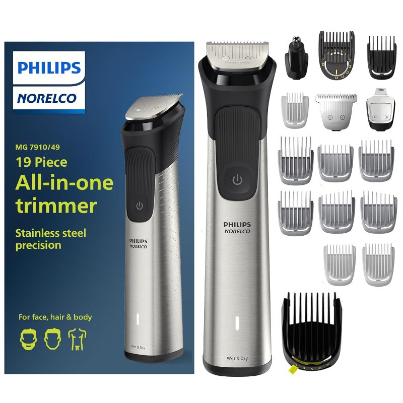 Photo 1 of Philips Norelco Multigroom Series 7000, Mens Grooming Kit with Trimmer for Beard, Head, Hair, Body, Groin, and Face - NO Blade Oil Needed, MG7910/49