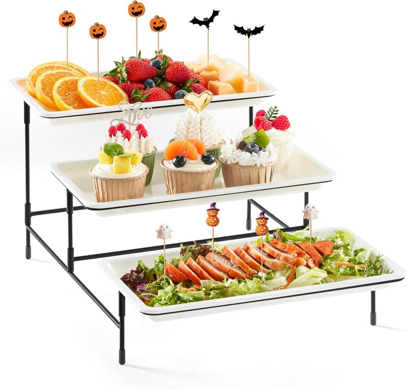 Photo 1 of 
Lifewit 3 Tier Plastic Serving Tray for Party Supplies, 12" x 6.5" Platters for Serving Food, White Reusable Trays with Black Mental Display Stand...
Color:Black