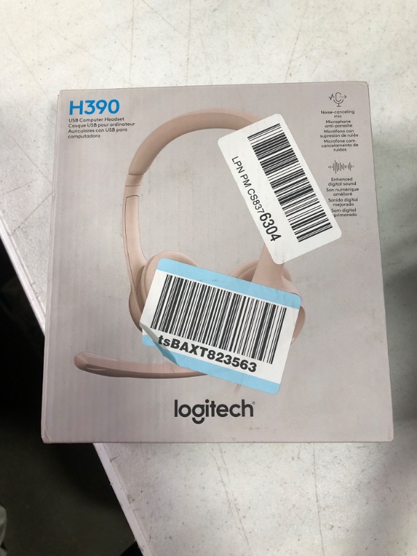 Photo 2 of Logitech H390 Wired Headset for PC/Laptop, Stereo Headphones with Noise Cancelling Microphone, USB-A, in-Line Controls, Works with Chromebook - Rose