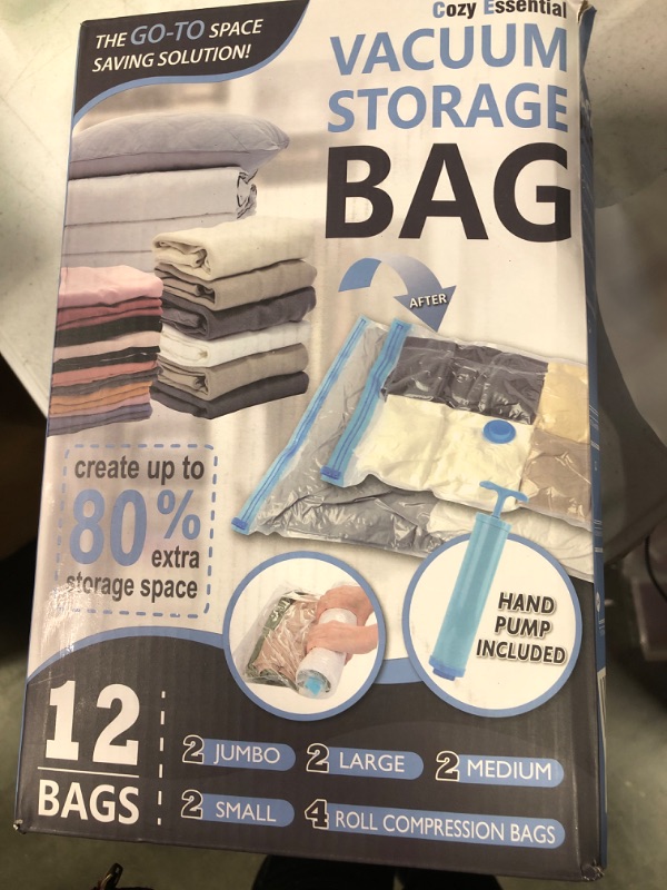 Photo 1 of 12 Pack Space Saver Bags (2 Jumbo/2 Large/2 Medium/2 Small/4 Roll) Compression Storage Bags for Comforters and Blankets, Vacuum Sealer Bags for Clothes...