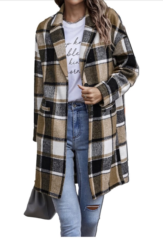 Photo 1 of PRETTYGARDEN Women's 2024 Plaid Shacket Jacket Casual Button Wool Blend Winter Tartan Trench Coat With Pockets