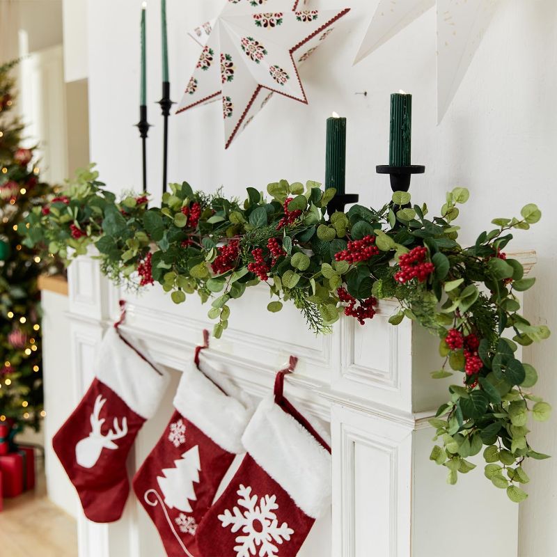 Photo 1 of 6.3FT Christmas Garland, Anna's Whimsy Seasonal Artificial Pine Cypress Garland Greenery Garland, Christmas Decorations Holiday Indoor Outdoor Christmas...