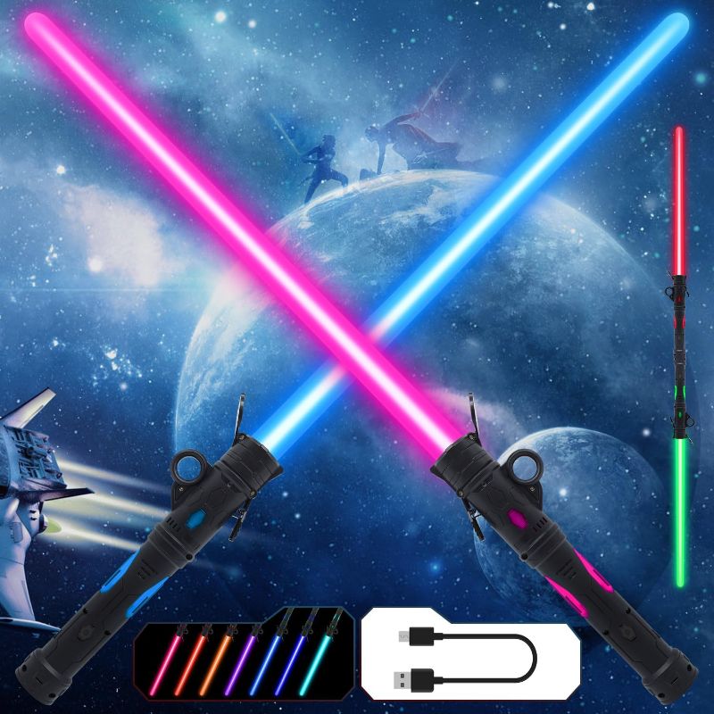 Photo 1 of Gianby  Saber for Kids Adults, 2-in-1 LED Dual Light Swords Set with 25 Color Changing Electronic Lights &3 Modes FX Sound, Rechargeable Light.