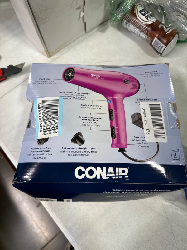 Photo 1 of *** Cord does not retract, accessories missing***
Conair Hair Dryer with Retractable Cord, 1875W Cord-Keeper Blow Dryer Pink