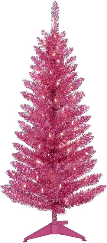 Photo 1 of 4FT Artificial Christmas Tree with Stand Halloween Tree Small Christmas Tree Easy to Assemble Pink Christmas Tree with 115 Branch Tips for Indoor and Outdoor
