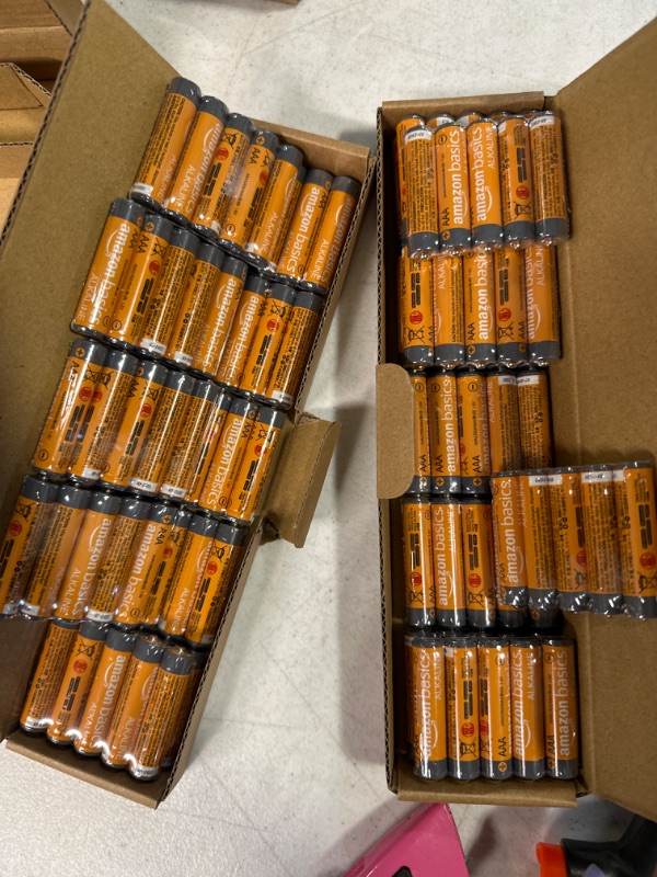 Photo 1 of Amazon Basics 100-Pack AAA Alkaline High-Performance Batteries, 1.5 Volt, 10-Year Shelf Life 100 Count (Pack of 1)