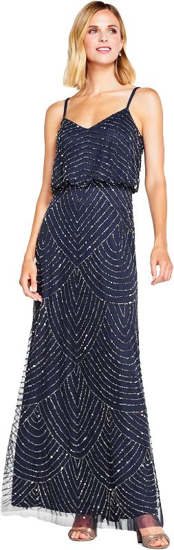 Photo 1 of Adrianna Papell Women's Long Beaded Blouson Gown, Navy, 2