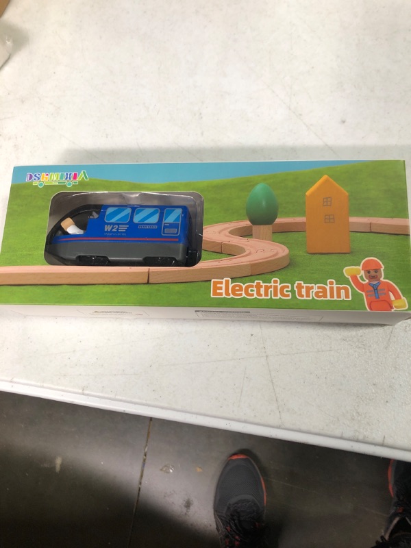 Photo 2 of DSHMIXIA Battery Operated Train for Wooden Train Track Set Toys for 3 4 5 Year Old Boys Kids Action Locomotive Train Magnetic Connection (Without Battery) (Blue)