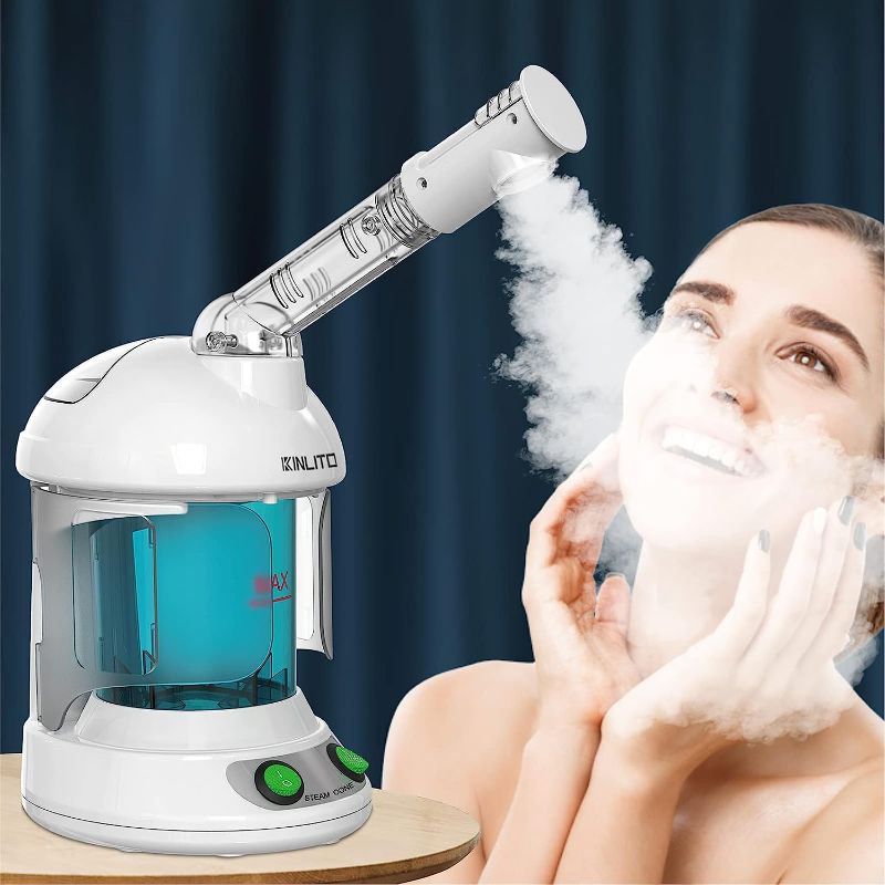 Photo 1 of Facial Steamer - Ozone Steamer with 360° Rotatable Arm - 40 Min Steam Time - Humidifier - Unclogs Pores - Blackheads - Portable Facial Steamer for Personal Care Use at Home or Salon,White