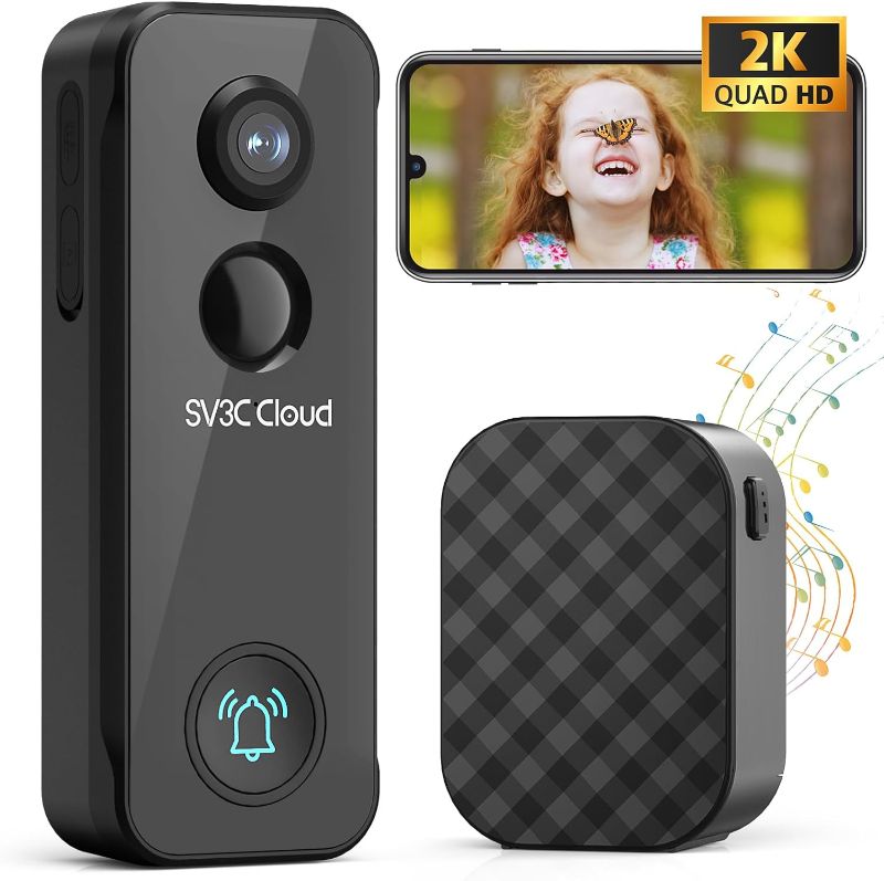 Photo 1 of SV3C Video Doorbell Camera Wireless with Chime, 2K Ultra HD No Subscription Front Door Bell Cameras with Human Detection, Night Vision, 2-Way Audio, IP65, Battery Powered, Compatible with Alexa