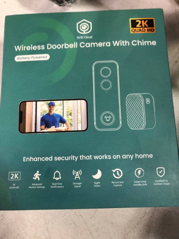 Photo 1 of SV3C Video Doorbell Camera Wireless with Chime, 2K Ultra HD No Subscription Front Door Bell Cameras with Human Detection, Night Vision, 2-Way Audio, IP65, Battery Powered, Compatible with Alexa