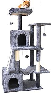 Photo 1 of 
Roll over image to zoom in



53 Inch Cat Tree Stand for Indoor Cats, Tall Cat Tower w/Sisal Scratching Post, Dark Gray Cat Tree House w/Condo Hammock & Dangling Ball, Heavy Duty Cat Tree for Large Cat Small Cat