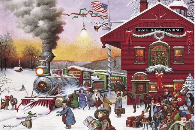 Photo 1 of Buffalo Games Puzzles Buffalo Games - Charles Wysocki - Whistle Stop Christmas - 500 Piece Jigsaw Puzzle Red, Violet, Green, 21.25L X 15W