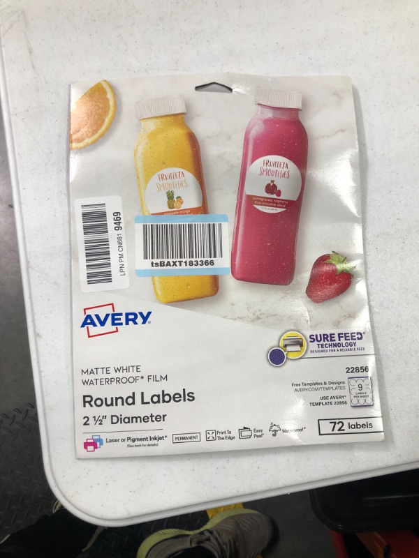 Photo 2 of Avery Printable Waterproof Round Labels with Sure Feed, 2.5" Diameter, White, 72 Customizable Labels (22856)