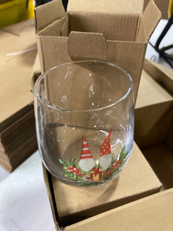 Photo 3 of 12 Pcs Christmas Wine Glass 12oz Xmas Wine Glass Funny Christmas Themed Wine Glass Cups Christmas Tree Santa Snowman Stemless Drinking Glass Christmas Party Gift for Xmas Party Event Xmas Patterns