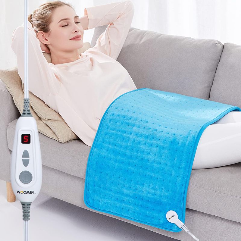 Photo 1 of [5 Year Warranty] WOOMER Electric Heating Pad for Back Pain & Cramps Relief, 33"x17" Extra Large, Heat Pad with Multi-Color Option, Moist Heat Therapy Feature, Auto Shut-Off, Power Cords Storage Belt