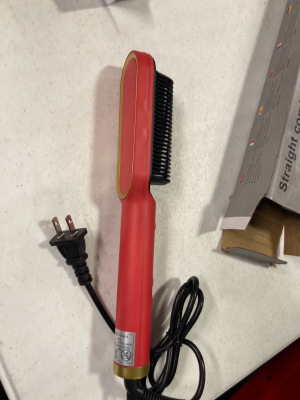 Photo 3 of 2023 New Negative Ion Hair Straightener Styling Comb with 5 Temp, 2 in 1 Hair Straightener Brush and Curler, Portable Electric Straightening Comb Heated Hair Brush 10s Fast Heating Anti-Scald (Red)