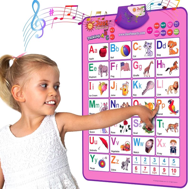 Photo 1 of Electronic Interactive Alphabet Wall Chart, Talking ABC & 123s & Music & Learning Poster, Educational Toddlers Toys for 3 4 5 Years Old and Up Boys Girls Gifts, Best for Preschool Boys & Girls(Pink)