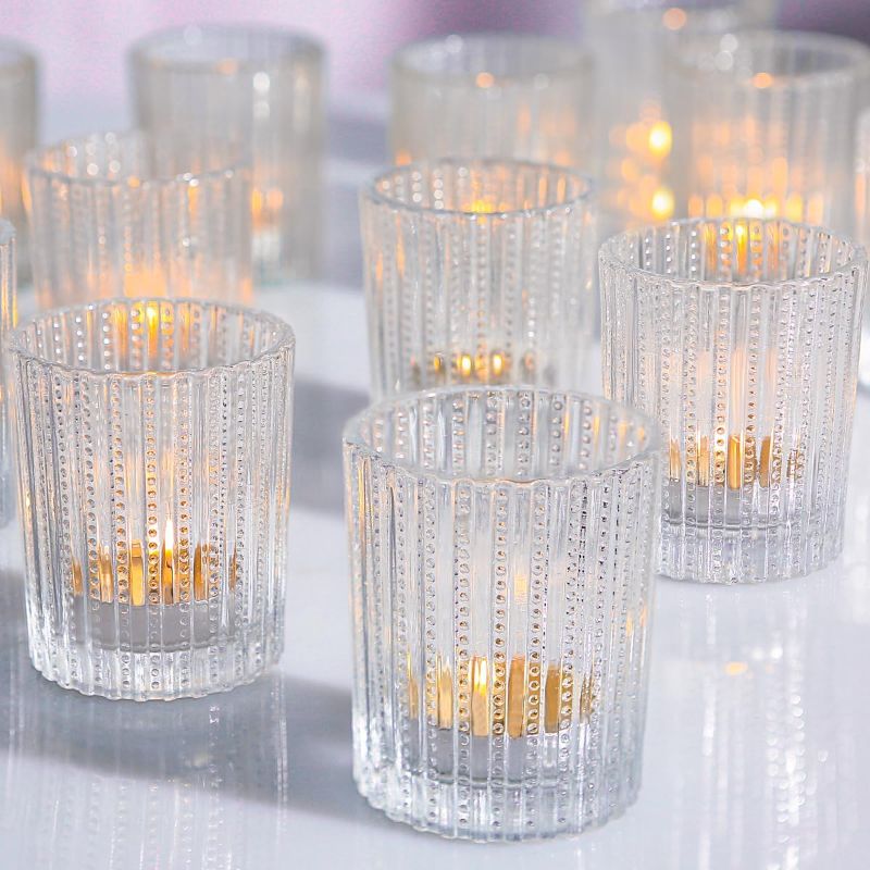 Photo 1 of 24pcs Glass Votive Candle Holders, Candle Holders for Table Centerpiece, Clear Tealight Candle Holders for Christmas, Wedding Decor, Birthday, Home Decor, Dinner Party