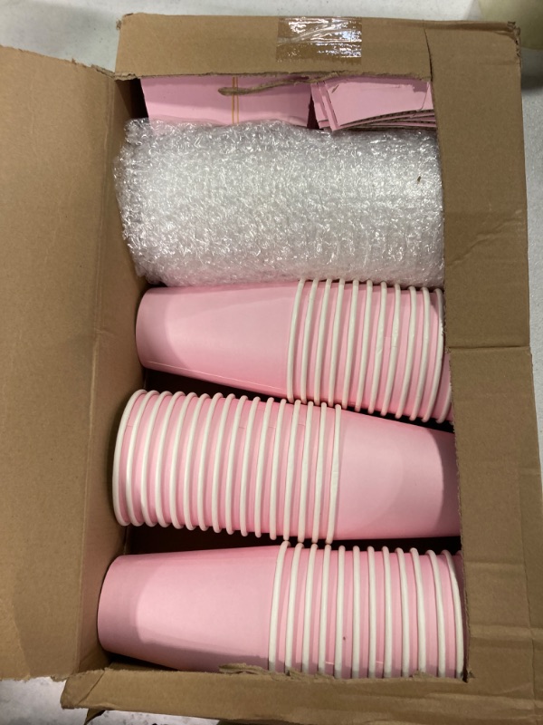 Photo 3 of 48 Pcs 12 oz Disposable Coffee Cups with Lids and Sleeves Bulk, Insulated Paper Cups Hot Chocolate Cups for Hot and Cold Beverage Water Juice Cocoa Tea Party Restaurants Travel Supplies (Pink)