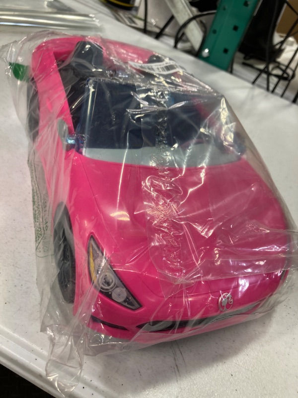 Photo 3 of Barbie Toy Car, Bright Pink 2-Seater Convertible with Seatbelts and Rolling Wheels, Realistic Details