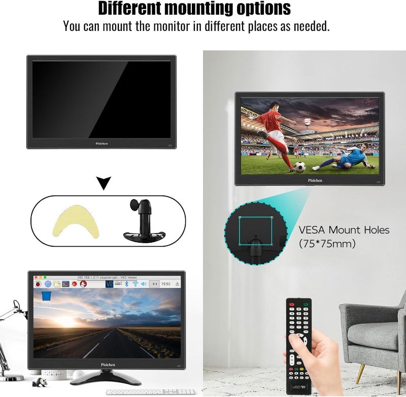 Photo 1 of Portable Small Monitor 13.3 inch Mini HDMI Monitor 1366x768 LED Monitor, HDMI/VGA/USB/AV/BNC Input for PC Computer Laptop PS4 Xbox Ras Pi, Wall Mountable, Built-in Speakers
