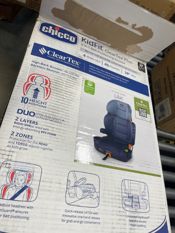 Photo 2 of Chicco KidFit ClearTex Plus 2-in-1 Belt-Positioning Booster Car Seat, Backless and High Back Booster Seat, for Children Aged 4 Years and up and 40-100 lbs. | Lilac/Purple KidFit Plus with ClearTex® No Chemicals Lilac