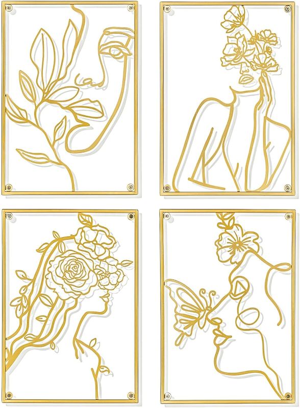 Photo 1 of Gold Wall Decor for Bedroom Women - Female Silhouette Line Art Large Modern Woman Decorations for Living Room Golden Feminine Minimalist Hanging
